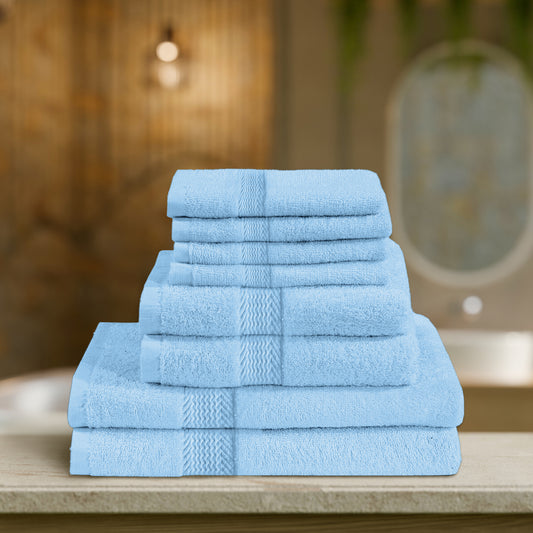 Cotton Home Ultimate Towel Collection - 8 Piece Bundle Sky Blue