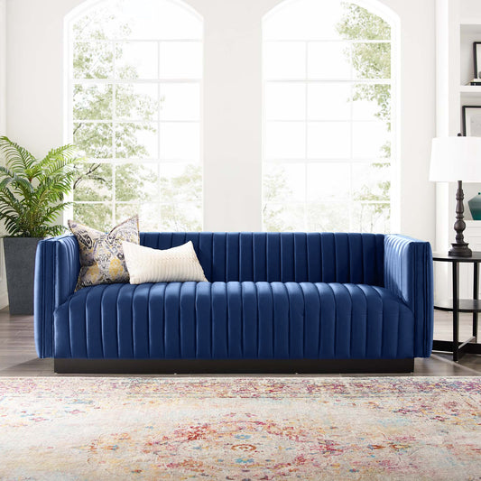 Chanel 3 Seater Navy Blue Velvet Tufted Sofa