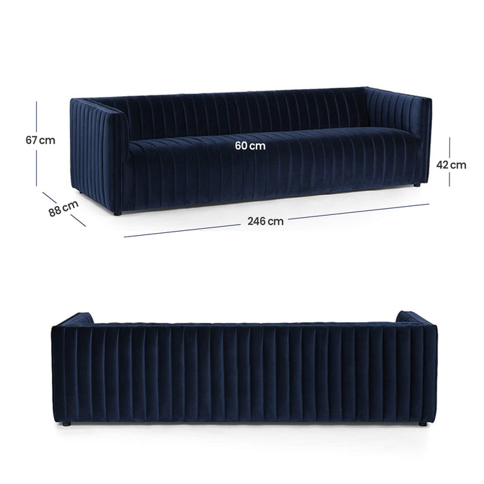 Chanel 3 Seater Navy Blue Velvet Tufted Sofa