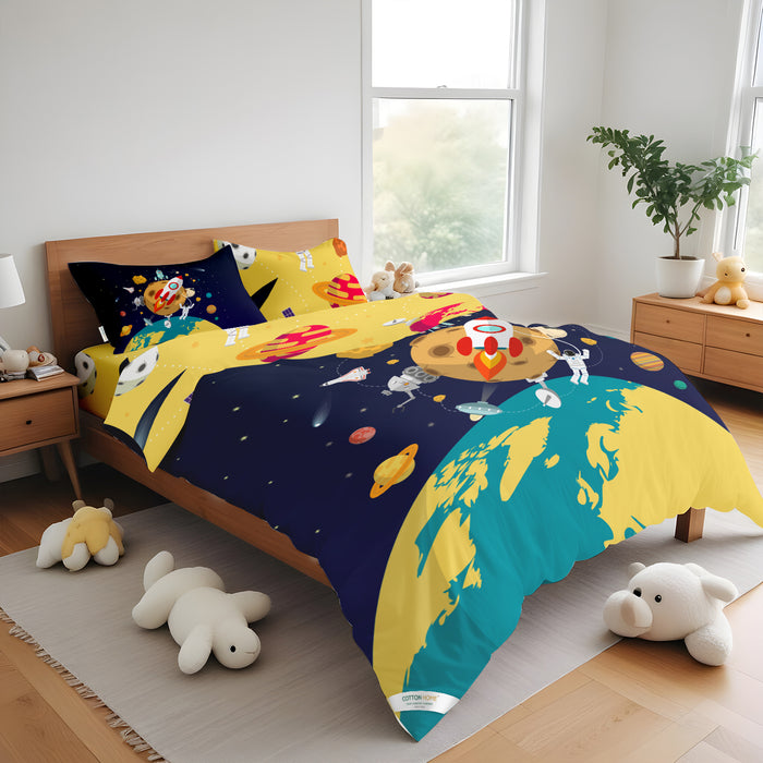 Kids Duvet Cover Set - 4 Pc - Space Print 160x220cm | Cotton Home