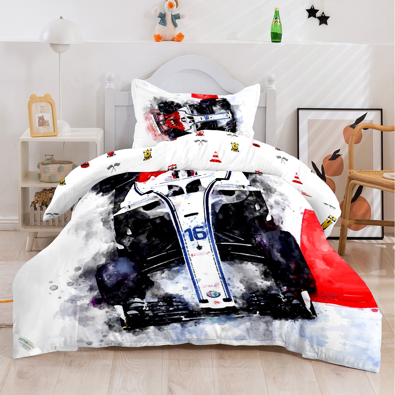 Kids Duvet Cover Set 3 Pcs - Sports Car Print | 135x220cm | Microfiber | Cotton Home