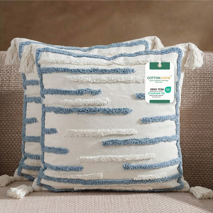Boho Handcrafted Throw Pillow 45x45cm Filled Cushion with Stripe Design Pack of 2