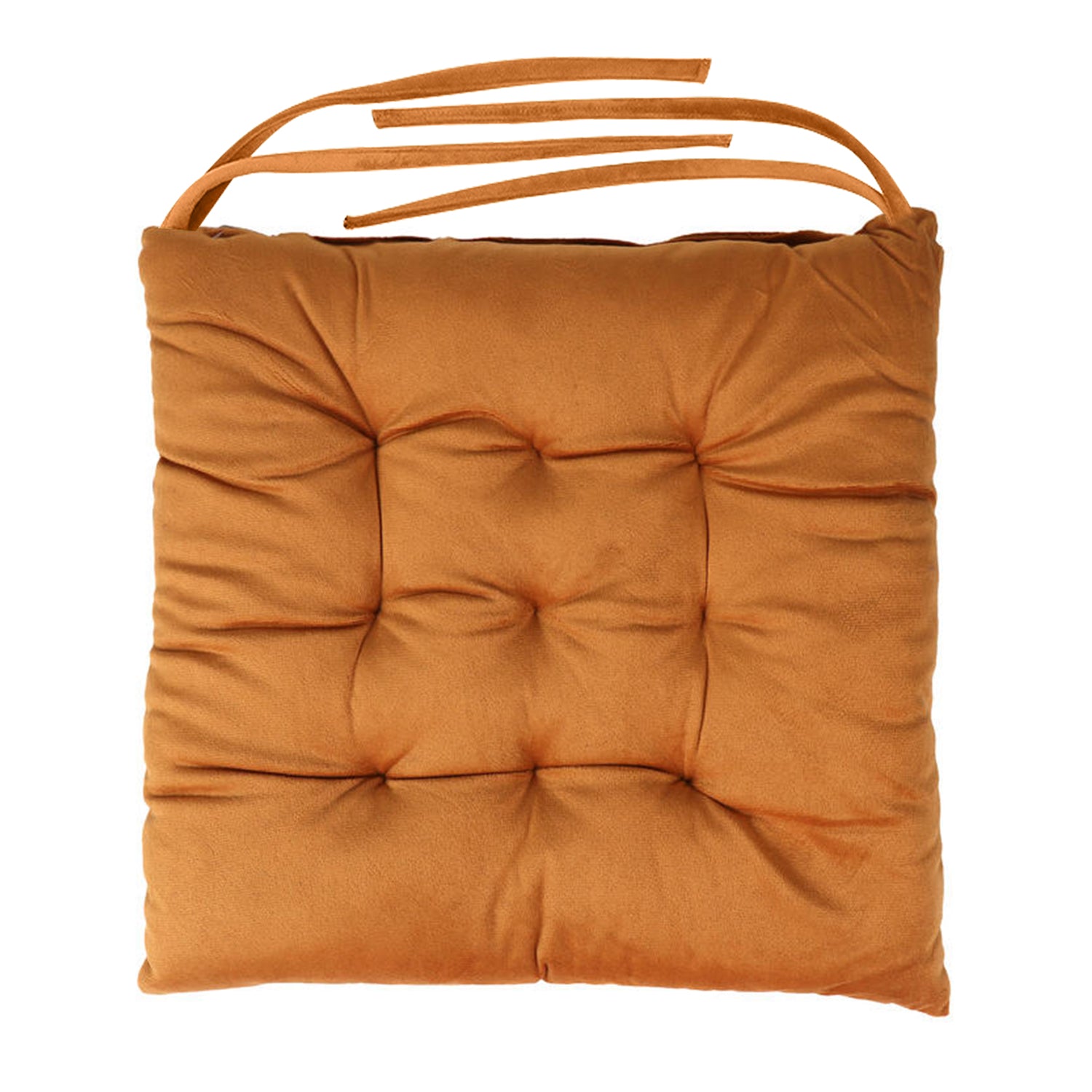 Velvet Slip Free Tufted  Chair Cushion Tan 40x40cm - Pack of 4