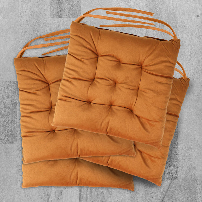 Velvet Slip Free Tufted  Chair Cushion Tan 40x40cm - Pack of 4