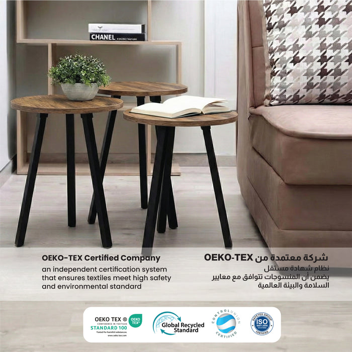 Coffee Table Set of 3 – Modern Nesting Tables for Living Room - Brown