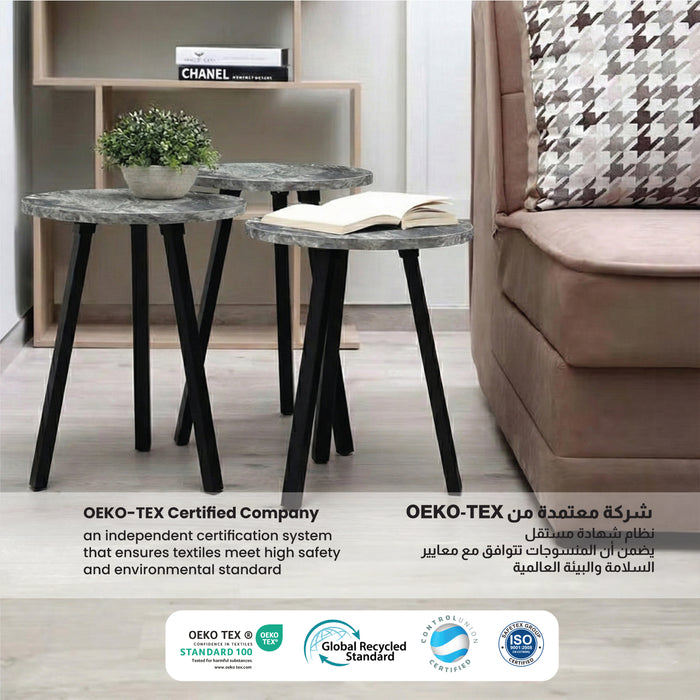 Coffee Table Set of 3 – Modern Nesting Tables for Living Room - Grey