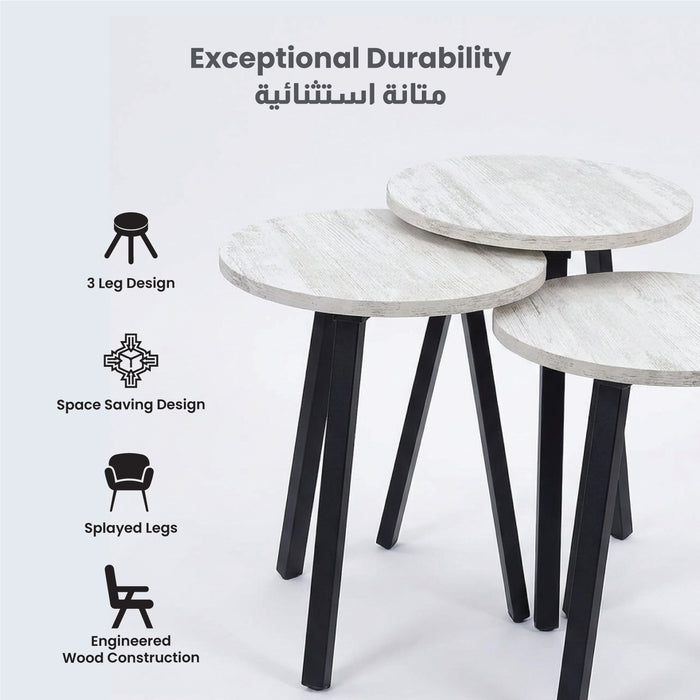 Coffee Table Set of 3 – Modern Nesting Tables for Living Room - White