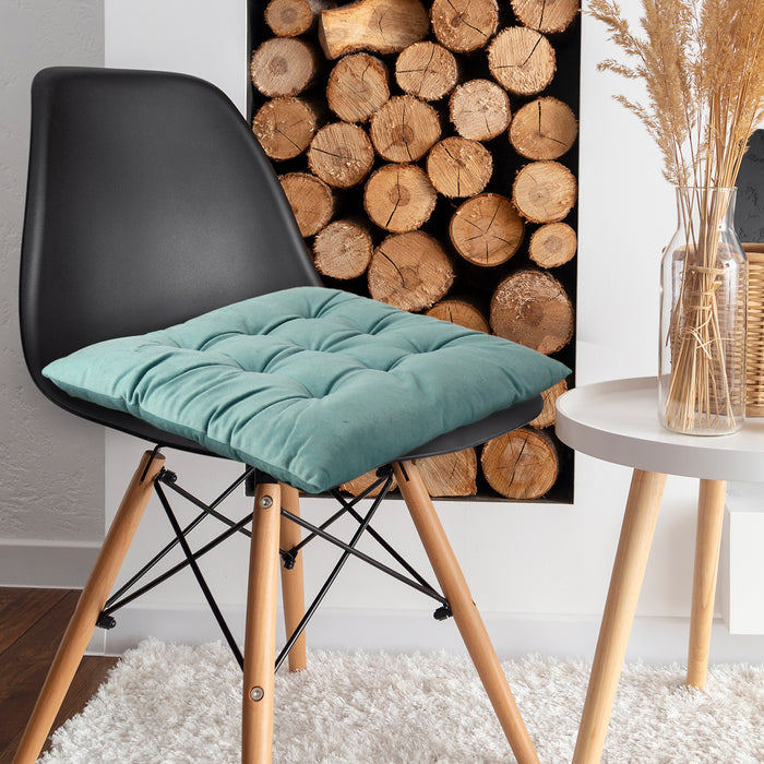 Velvet Slip Free Tufted  Chair Cushion Teal 40x40cm