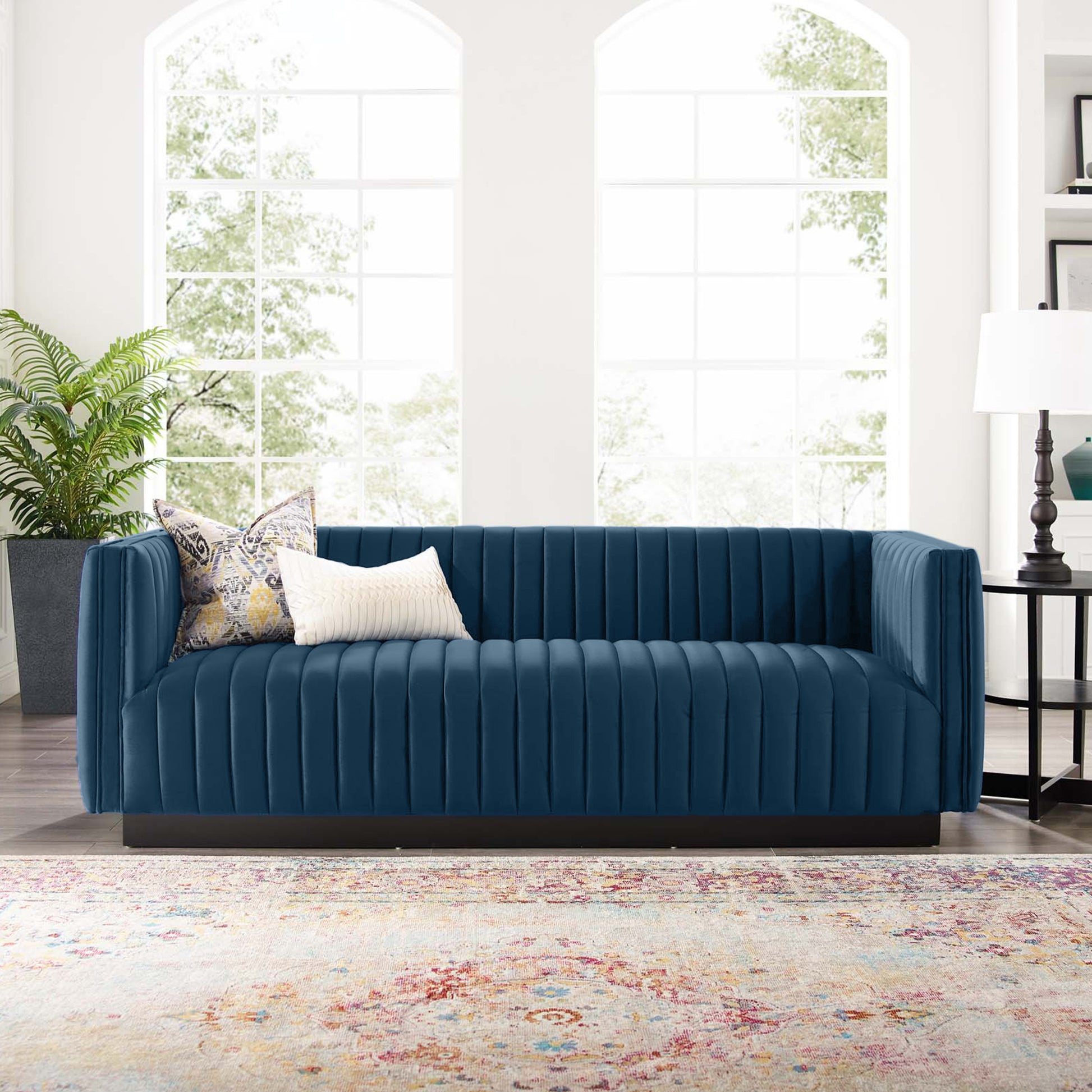 Chanel 3 Seater Navy Blue Velvet Tufted Sofa