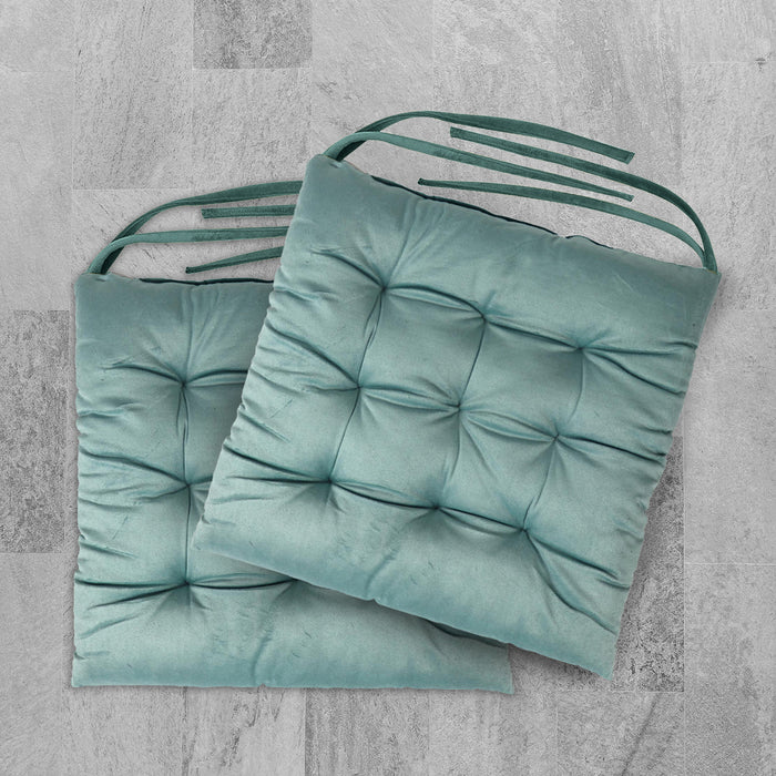 Velvet Slip Free Tufted  Chair Cushion Teal 40x40cm - Pack of 2