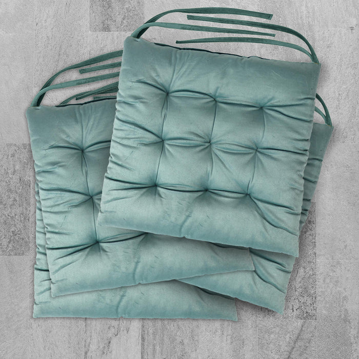 Velvet Slip Free Tufted  Chair Cushion Teal 40x40cm - Pack of 4