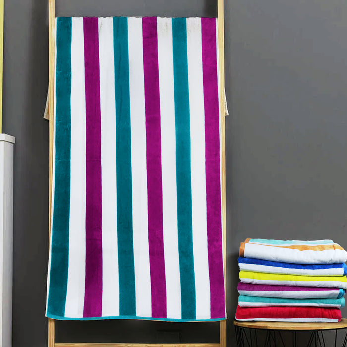 100% Cotton Striped Multi Color Wave Pool Towels - Turquoise and Purple