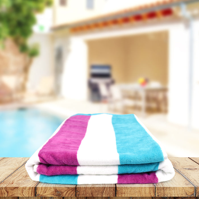 Oversized Beach Towel 90x180cm Extra Large Luxury Cotton Turquoise and Purple Striped High Absorbent and Soft Summer Pool Towel
