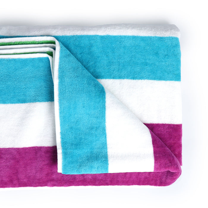 100% Cotton Striped Multi Color Wave Pool Towels - Turquoise and Purple