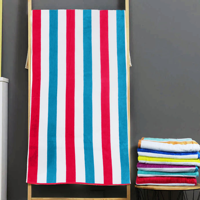 100% Cotton Striped Multi Color Wave Pool Towels - Turquoise and Dark Pink