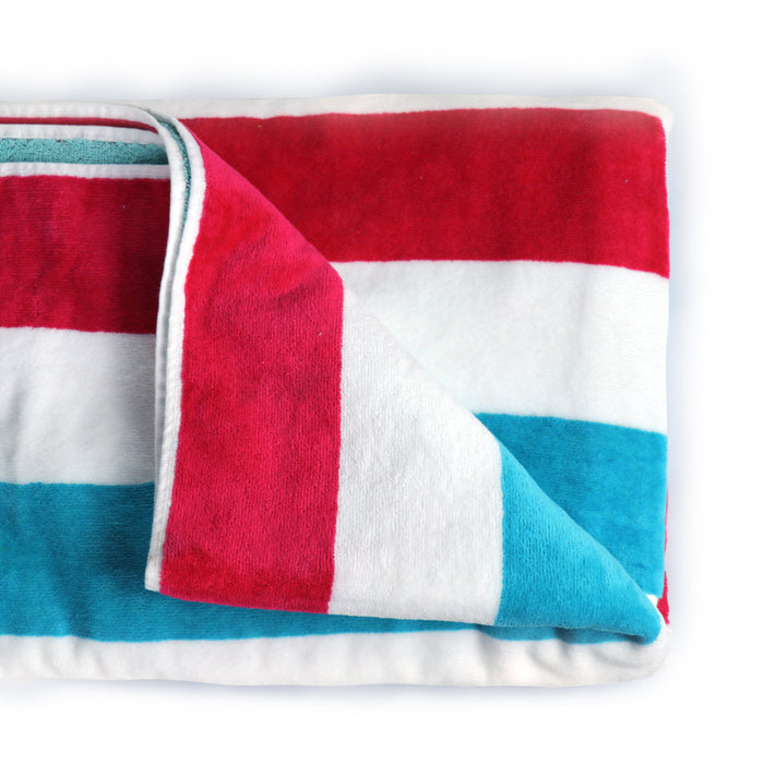Oversized Beach Towel 90x180cm Extra Large Luxury Cotton Turquoise and Red Striped High Absorbent and Soft Summer Pool Towel