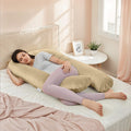 Serenity Velvet Pregnancy Pillow U-Shape Full Body Pillow  With Removable Cover Beige