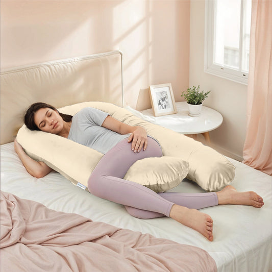 Serenity Velvet Pregnancy Pillow U-Shape Full Body Pillow  With Removable Cover Ivory - Cotton Home