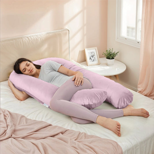 Serenity Velvet Pregnancy Pillow U-Shape Full Body Pillow  With Removable Cover Pink