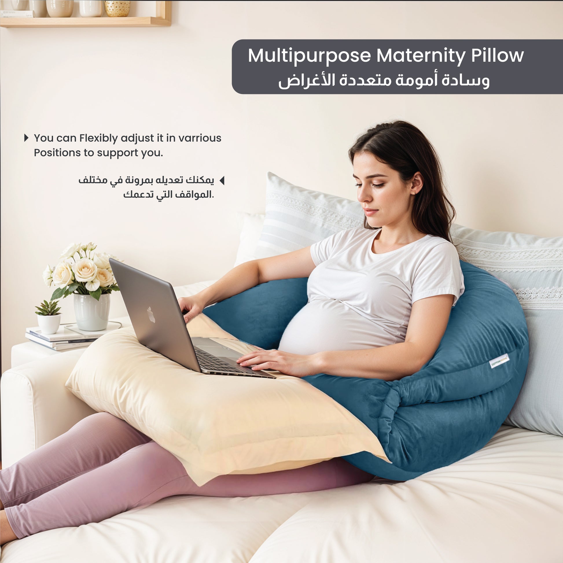 Serenity Velvet Pregnancy Pillow U-Shape Full Body Pillow  With Removable Cover Teal