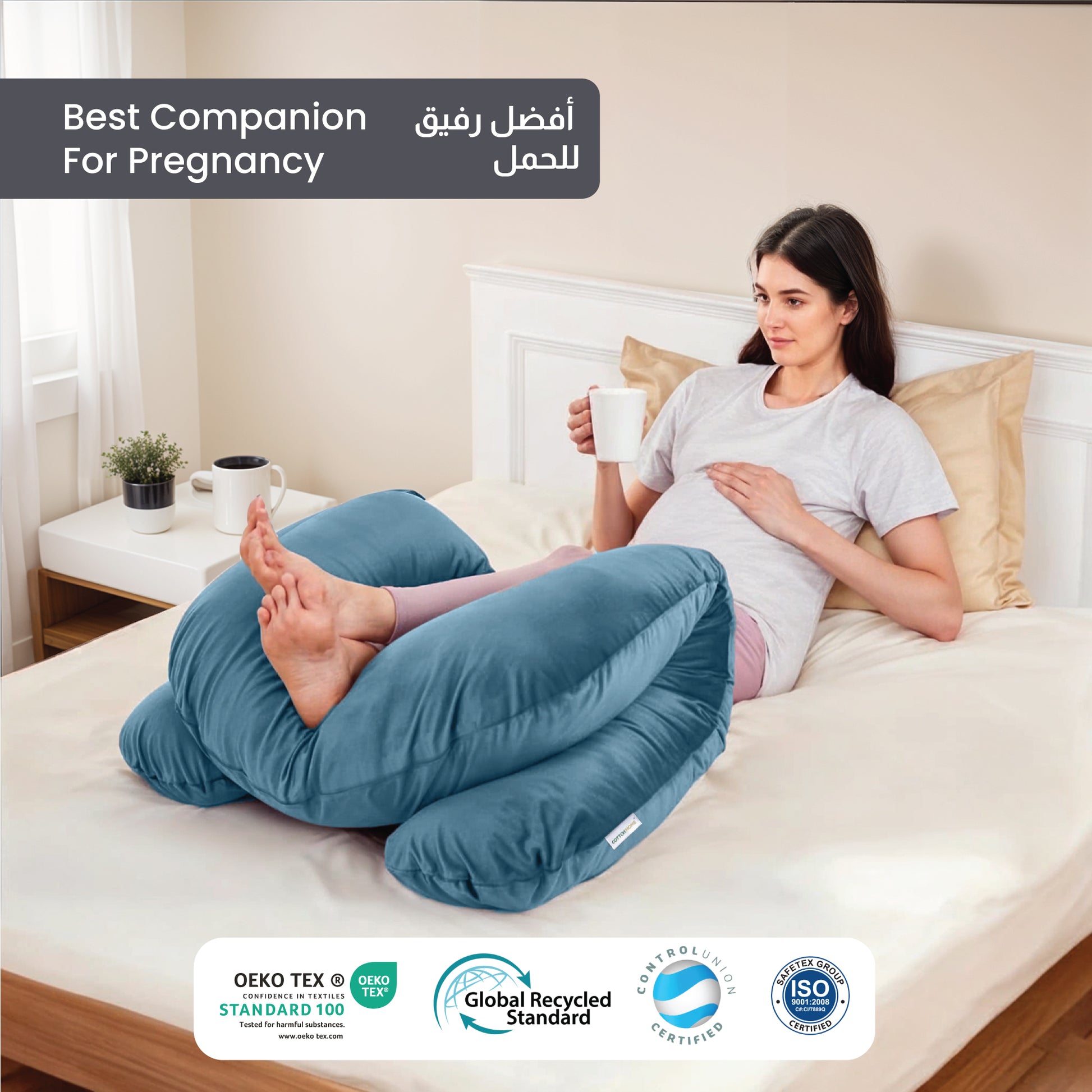 Serenity Velvet Pregnancy Pillow U-Shape Full Body Pillow  With Removable Cover Teal