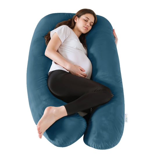 Serenity Velvet Pregnancy Pillow U-Shape Full Body Pillow  With Removable Cover Teal