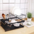 Black Compact Kitchen Counter Rack with Drain Board & Utensil Holder