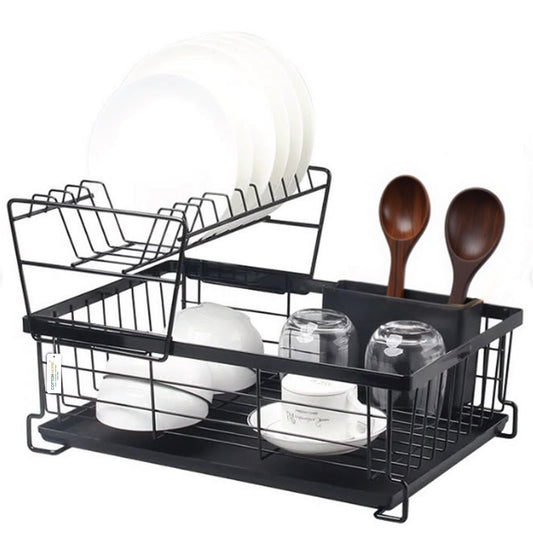 Black Compact Kitchen Counter Rack with Drain Board & Utensil Holder