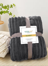Plush Stripe Blanket Queen Size 220x240 Grey - Cotton Home