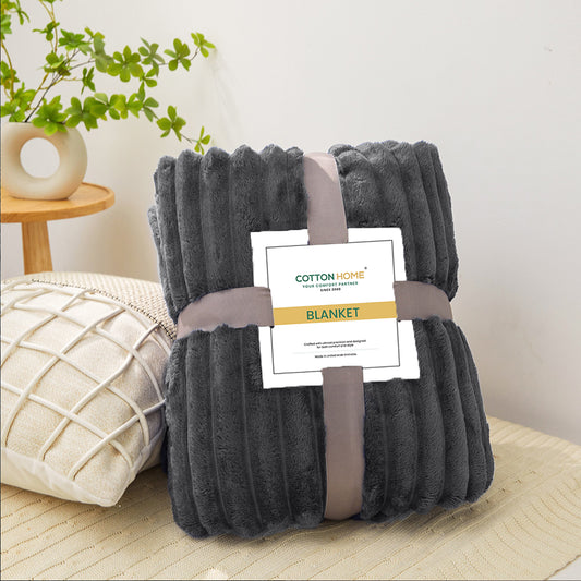 Plush Stripe Blanket Queen Size 220x240 Grey - Cotton Home