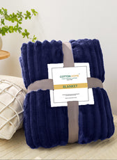 Plush Stripe Blanket Queen Size 220x240 Royal Blue - Cotton Home