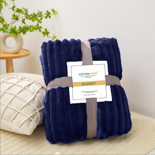 Plush Stripe Blanket Queen Size 220x240 Royal Blue - Cotton Home