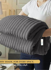 Plush Stripe Blanket Queen Size 220x240 Grey - Cotton Home