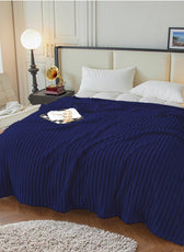 Plush Stripe Blanket Queen Size 220x240 Royal Blue - Cotton Home