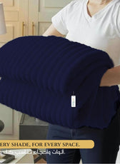 Plush Stripe Blanket Queen Size 220x240 Royal Blue - Cotton Home
