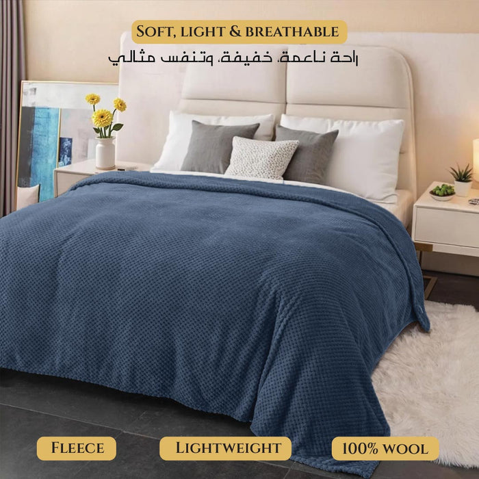 Tranquil Plaid Blanket Single Size 150x220 Metallic Blue - Cotton Home