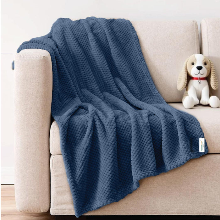 Tranquil Plaid Blanket Single Size 150x220 Metallic Blue - Cotton Home
