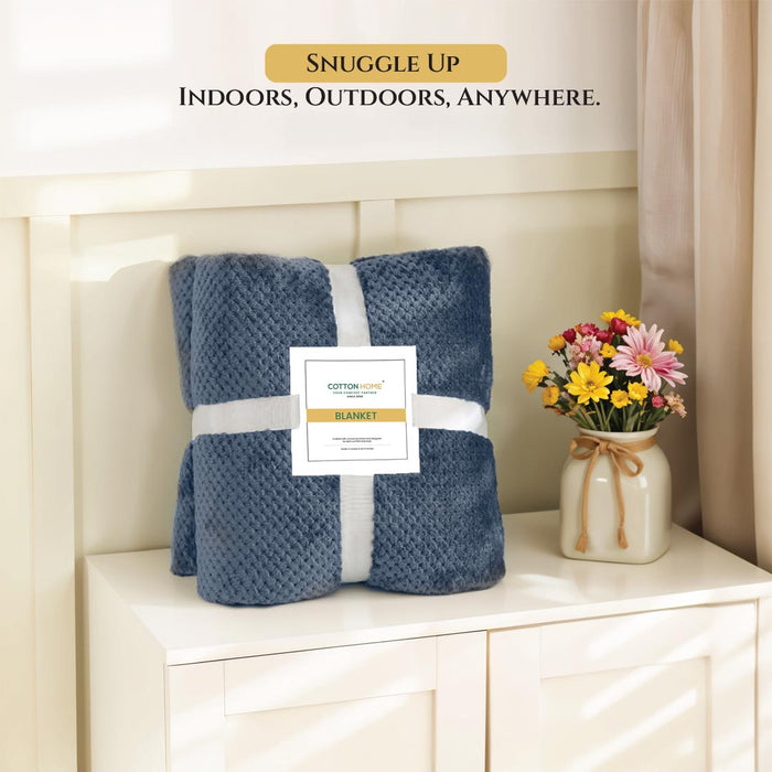Tranquil Plaid Blanket Single Size 150x220 Metallic Blue - Cotton Home