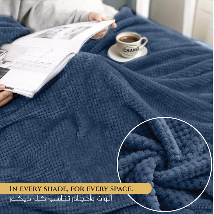 Tranquil Plaid Blanket Single Size 150x220 Metallic Blue - Cotton Home