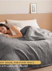 Elegant Square Design Blanket Single 150x220 Size Silver - Cotton Home