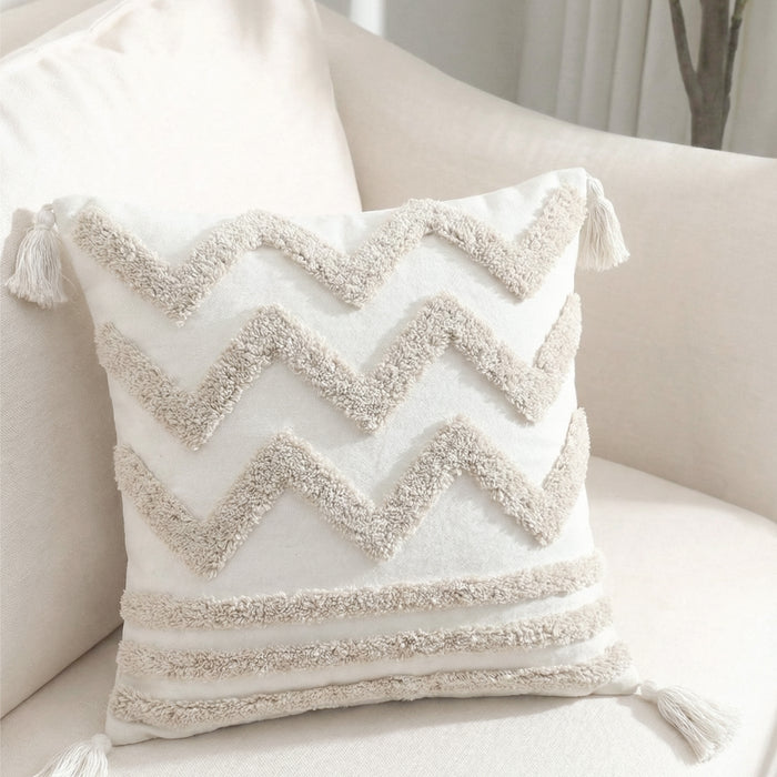 Boho Handcrafted Throw Pillow 45x45cm Filled Cushion with Wave Design Pack of 2