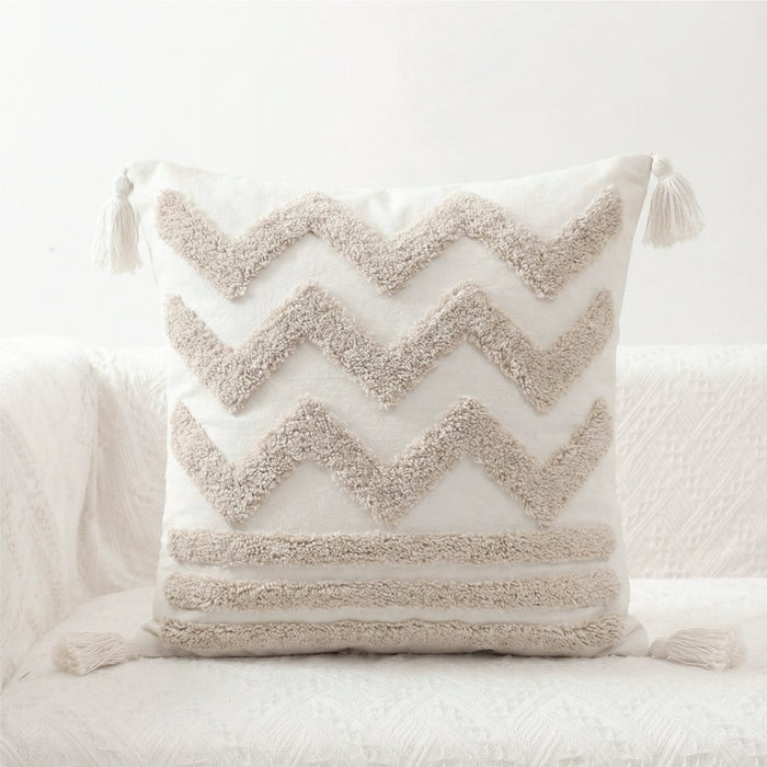Boho Handcrafted Throw Pillow 45x45cm Filled Cushion with Wave Design Pack of 2
