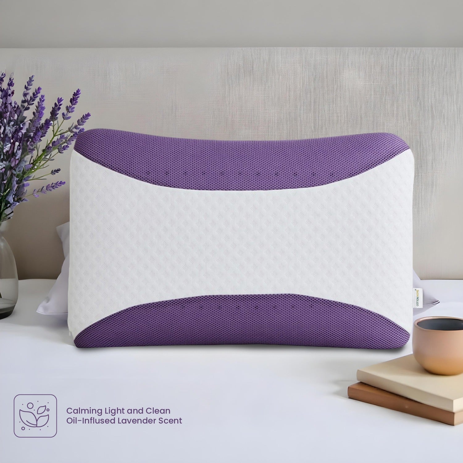 Aroma Lavender Infused Ergonomic Memory Foam Pillow Purple