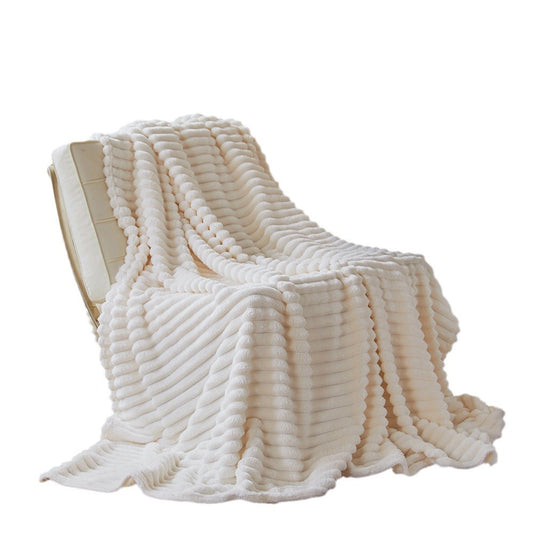 Plush Stripe Blanket Queen Size Ivory