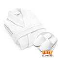 Premium Cotton White Terry Bathrobe with Pockets, One Size Fits All with Free Bath Slippers