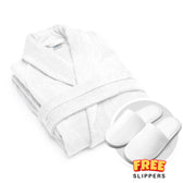 Premium Cotton White Terry Bathrobe with Pockets, One Size Fits All with Free Bath Slippers
