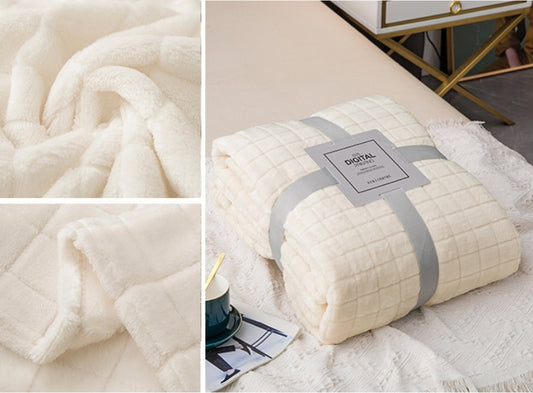 Elegant Square Design Blanket Single Size Silver Cream