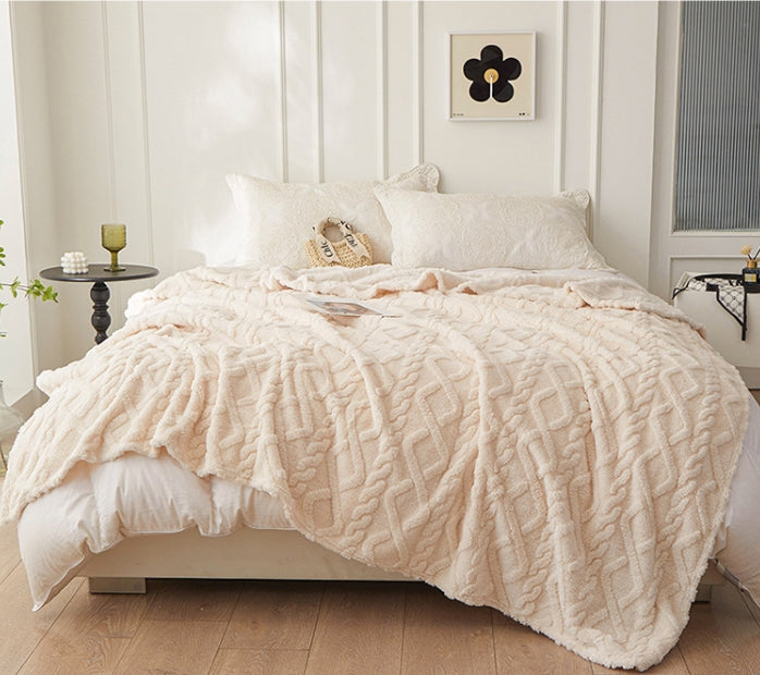 Premium Jacquard Blanket Double Size Cream