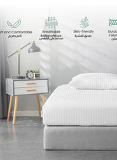 Stripe Fitted Sheet Set Double 120x200+25cm with Pillowcases  White