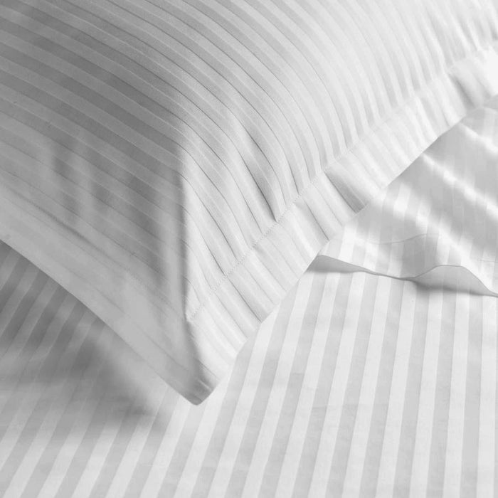 6 Piece Cotton Duvet Cover Set 220x240cm Queen - White Stripe